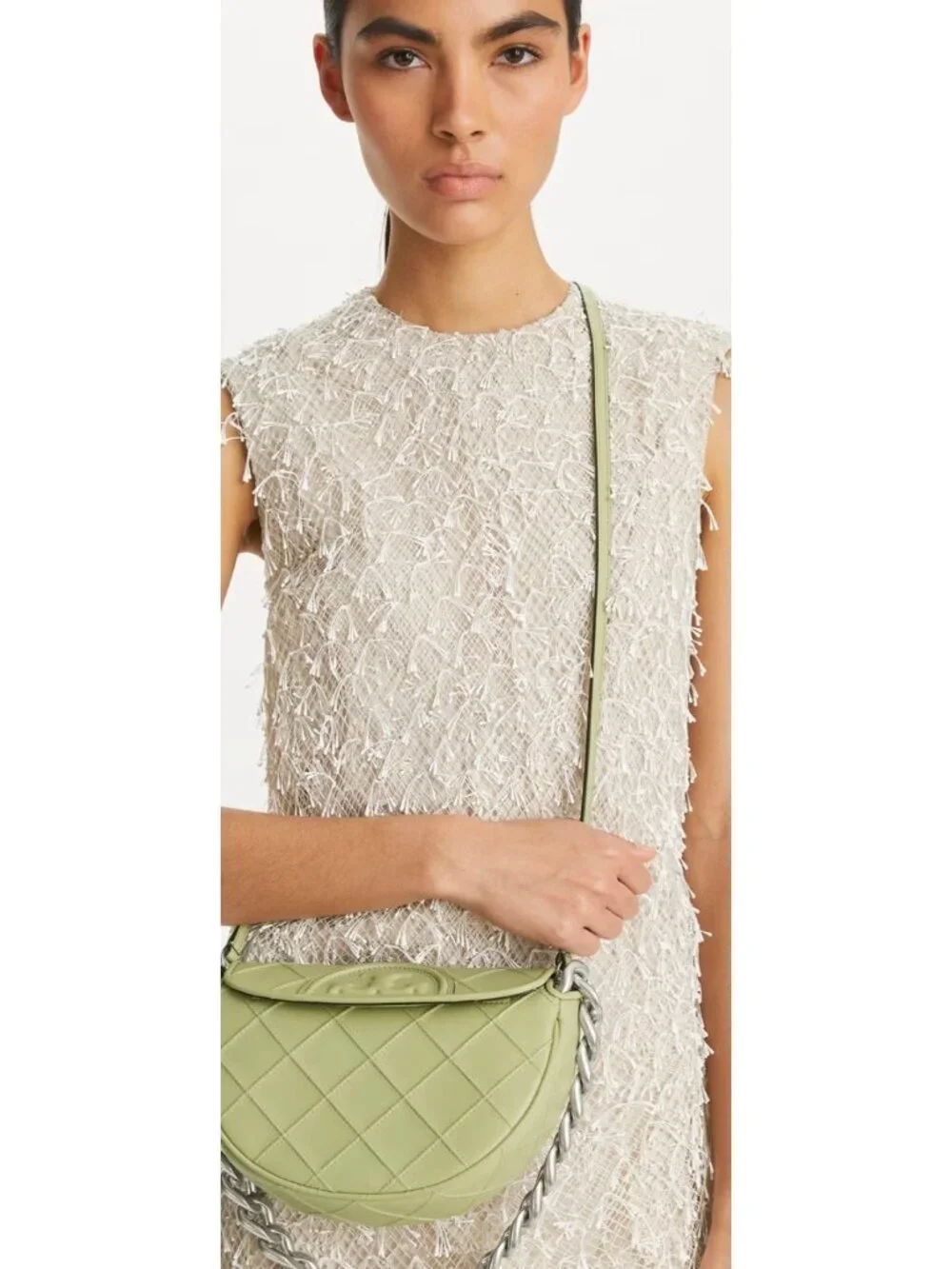AUTH Tory Burch Olive Fleming Crescent Shoulder Bag- NEW WITH TAGS